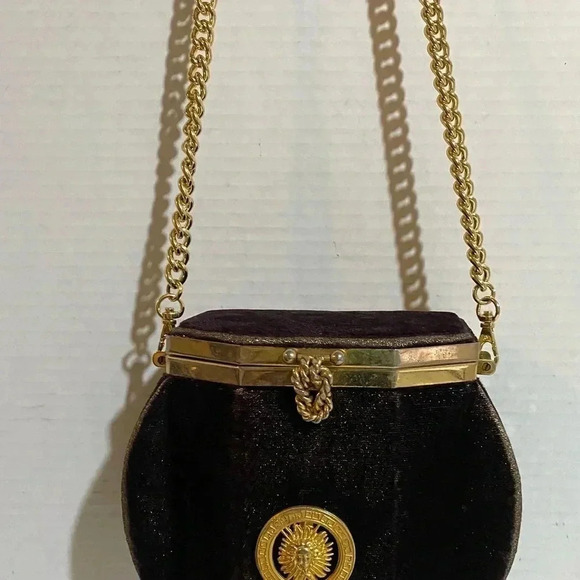 vintage brown velvet shoulder handbag - Picture 10 of 12